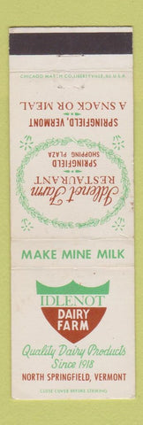 Matchbook Cover - Idlenot Dairy Farm North Springfield VT