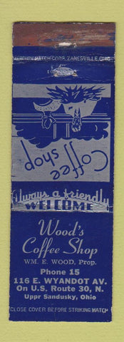 Matchbook Cover - Wood's Coffee Shop Upper Sandusky OH WEAR