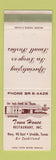 Matchbook Cover - Town House Restaurant Uvalde TX WEAR