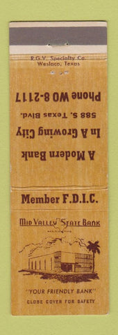 Matchbook Cover - Mid Valley State Bank Weslaco TX