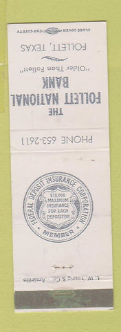 Matchbook Cover - Follett National Bank TX WEAR