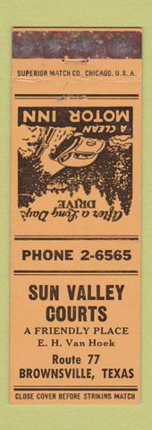 Matchbook Cover - Sun Valley Courts Motel Brownsville TX