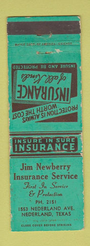 Matchbook Cover - Jim Newberry Insurance Nederland TX WORN