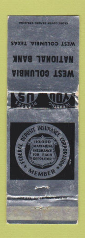 Matchbook Cover - West Columbia National Bank TX WORN