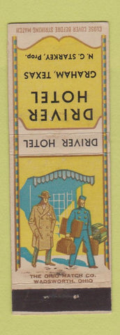 Matchbook Cover - Drive Hotel Graham TX bellhop WORN BACK