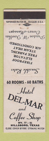 Matchbook Cover - Hotel Del Mar Hillsboro TX
