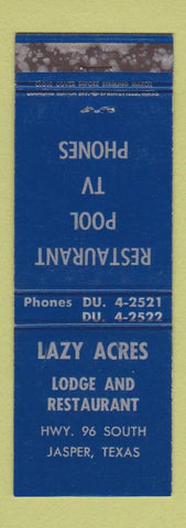 Matchbook Cover - Lazy Acres Lodge Restaurant Jasper TX WORN