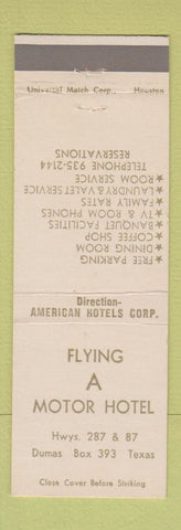 Matchbook Cover - Flying A Motor Hotel Dumas TX