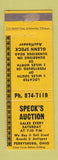 Matchbook Cover - Speck's Auction Perrysburg OH WEAR