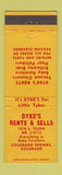 Matchbook Cover - Dyke Vacuum Cleaners Furniture rentals Colorado Springs