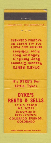 Matchbook Cover - Dyke Vacuum Cleaners Furniture rentals Colorado Springs