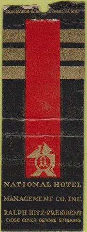 Matchbook Cover - National Hotel Ralph Ritz BOBTAIL WORN