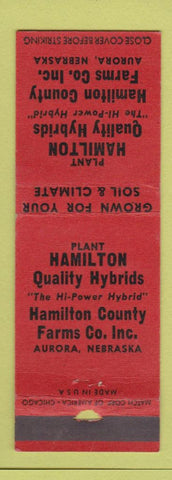 Matchbook Cover - Hamilton Hybrid Farmers Aurora NE WEAR
