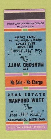 Matchbook Cover - Manford Watt Real Estate Sebewaing MI SAMPLE