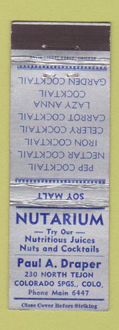 Matchbook Cover - Nutarium Paul Draper Colorado Springs juice nuts
