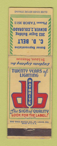 Matchbook Cover - DB Daybright Lighting Denver Colorado St Louis MO WEAR