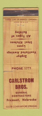 Matchbook Cover - Carlstrom Bros Contractor Fremont NE WORN