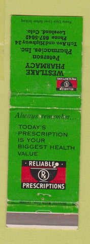 Matchbook Cover - Westlake Drug Peterson Loveland Colorado WEAR