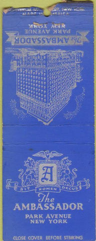 Matchbook Cover - Ambassador Hotel New York City BOBTAIL