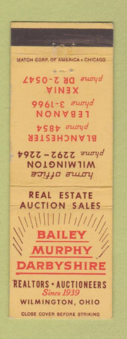 Matchbook Cover - Bailey Murphy Darbyshire Real Estate Auction Wilmington OH