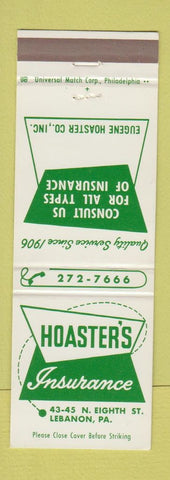 Matchbook Cover - Hoaster's Insurance Lebanon PA