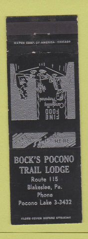 Matchbook Cover - Bock's Pocono Trail Lodge Blakeslee PA