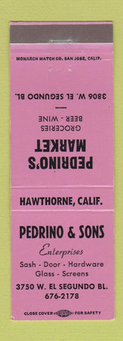 Matchbook Cover - Pedrino's Market Grocery Sash Door Glass Hawthorne CA PURPLE