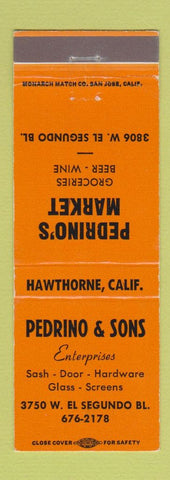 Matchbook Cover - Pedrino's Market Grocery Sash Door Glass Hawthorne CA ORANGE