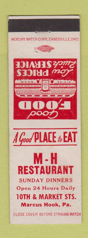 Matchbook Cover - MH Restaurant Marcus Hook PA