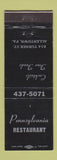 Matchbook Cover - Pennsylvania Restaurant Allentown PA