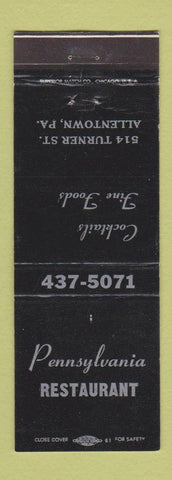 Matchbook Cover - Pennsylvania Restaurant Allentown PA