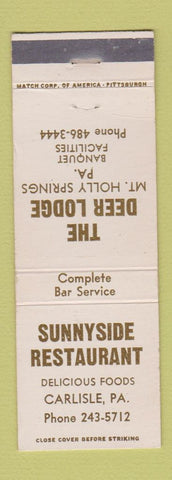 Matchbook Cover Sunnyside Restaurant Carlisle PA Deer Lodge Mount Holly Springs