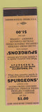 Matchbook Cover - Spurgeons' Restaurant Allentown PA WEAR