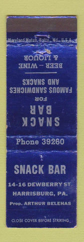 Matchbook Cover - Snack Bar Harrisburg PA WEAR