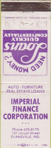Matchbook Cover - Imperial Finance Co Evansville IN WEAR