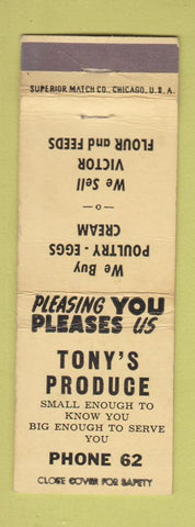 Matchbook Cover - Tony's Produce low phone # WORN