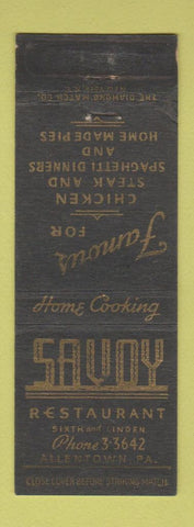 Matchbook Cover - Savoy Restaurant Allentown PA