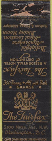 Matchbook Cover - The Fairfax Washington DC POOR