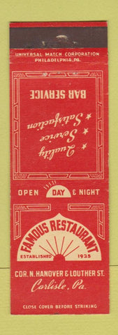 Matchbook Cover - Famous Restaurant Carlisle PA