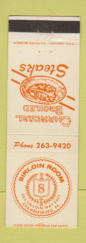 Matchbook Cover - Sirloin Room Restaurant Chambersburg PA