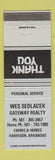 Matchbook Cover - Wes Sedlacek Real Estate Harrison AR