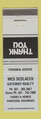 Matchbook Cover - Wes Sedlacek Real Estate Harrison AR