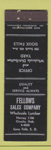 Matchbook Cover - Fellows Sales Company Lumber Sioux Falls SD MERCHANTS WEAR