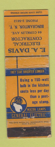 Matchbook Cover - General Electric Mazda Light Bulbs Binghamton NY WORN