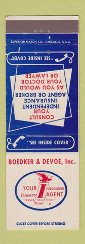 Matchbook Cover - Boedker & Devoe Insurance  Danville Catawissa PA