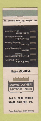 Matchbook Cover - Downtowner Motor Inns State College PA