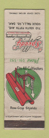 Matchbook Cover - Speedy Manufacturing Row Crop Shields Sioux Falls SD WORN