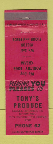 Matchbook Cover - Tony's Produce low phone # WEAR RED