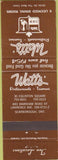 Matchbook Cover - Watts' Restaurants Scarborough ON