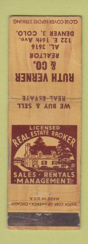 Matchbook Cover - Ruth Verner Real Estate Denver Colorado WORN